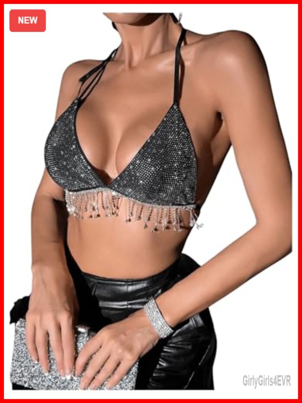 Sequin Halter Backless Fringe Party Club Crop Top Sleeveless